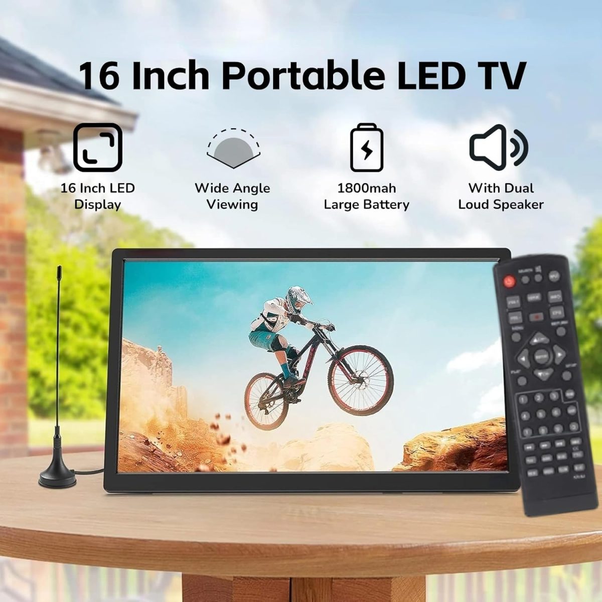 ⁦Yoidesu Portable LED TV 16 Inch, Digital TV 1080P with ATSC Tuner, Rechargeable Car TV LED Monitor Wide Screen Television, HDMI, USB, AV Input, Monitor, 4fgq5yza21⁩ - الصورة ⁦2⁩