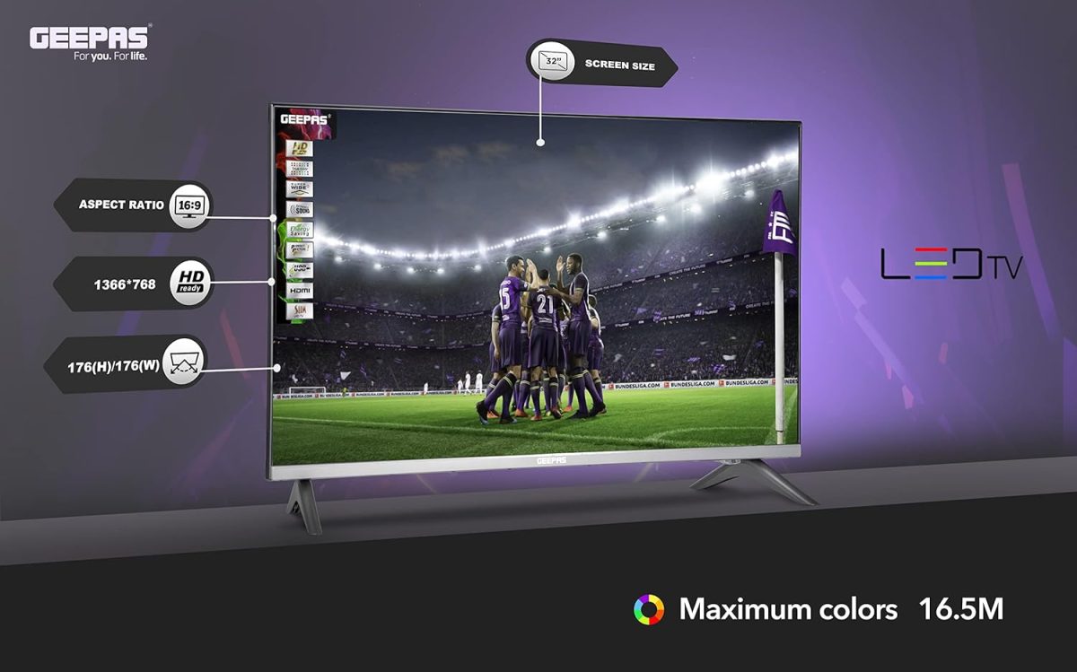 ⁦جيباس تلفزيون LED رفيع GLED3201EHD مقاس 32 بوصة مع جهاز تحكم عن بعد ومنافذ HDMI وUSB ووضع ايه في ومقبس موبايل ومدخل صوت للكمبيوتر ومنفذ VGA وتقنية توفير الطاقة وصوت ديناميكي وكفالة لمدة عام من الشركة⁩ - الصورة ⁦4⁩
