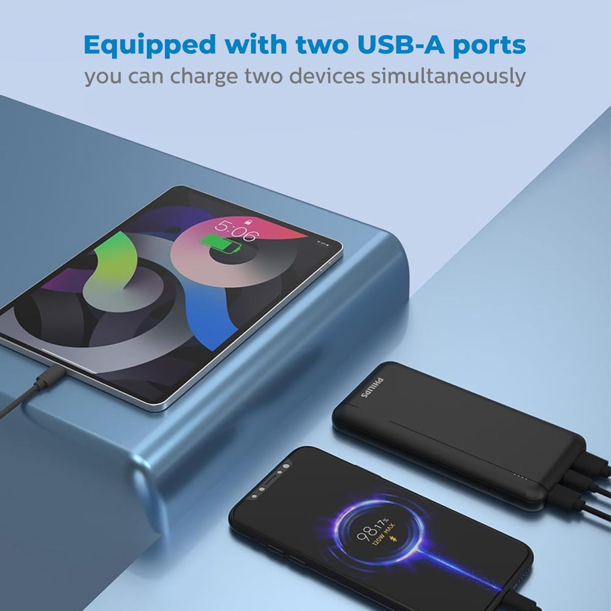 ⁦فيليبس باور بانك DLP1812PB 10000mAh 20 واط مع PD & QC3.0، منافذ USB-A ونوع C، متوافق مع سلسلة ايفون 16/15، جالاكسي S25/S24/S23 الترا، كيبل نوع C متضمن (اسود)⁩ - الصورة ⁦4⁩