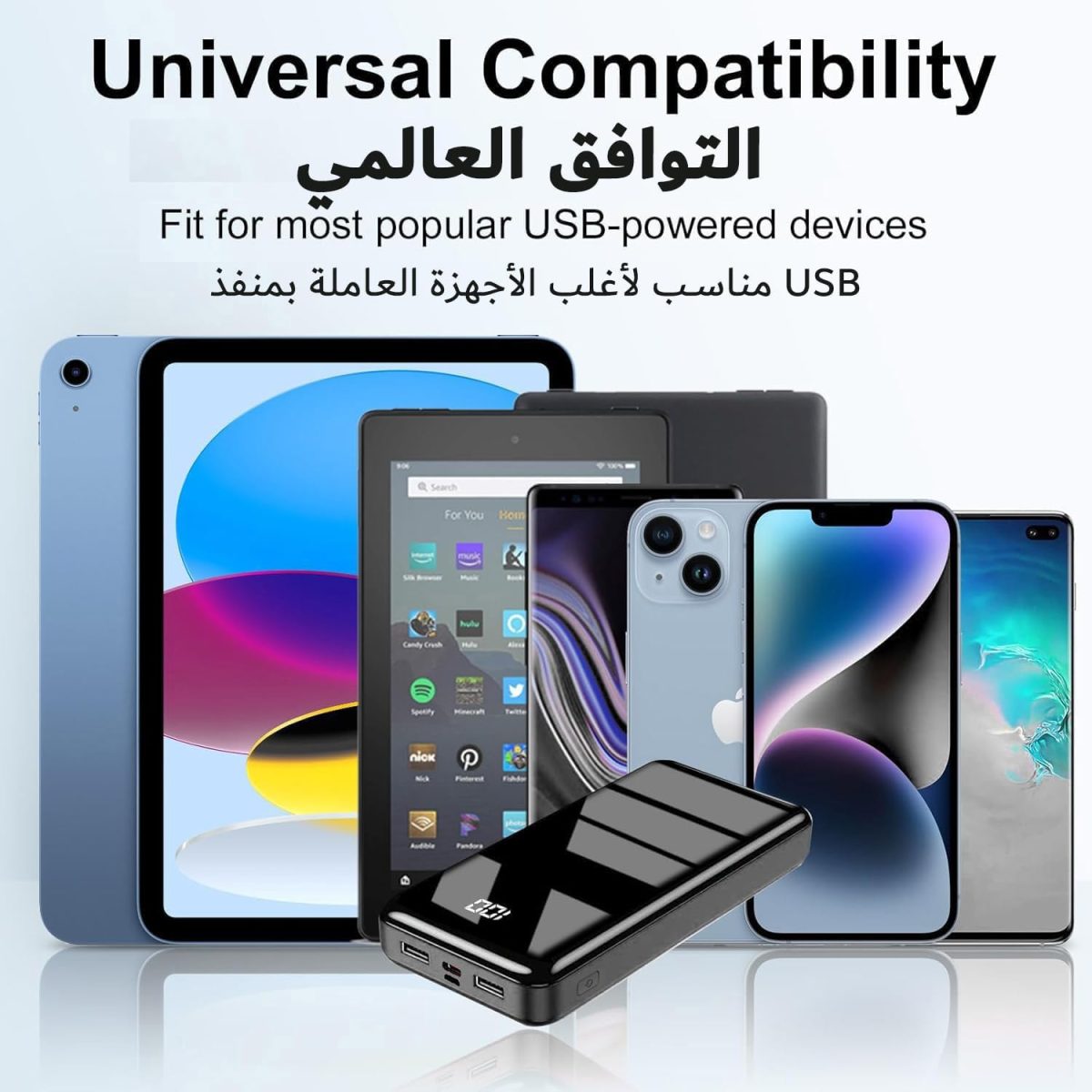 ⁦باور بانك 27000 مللي امبير في الساعة، كيو سي 4.0 USB C 22.5 واط شحن سريع بي دي 20 واط، حزمة بطارية الجوال 3 مخارج ومدخلين بسعة عالية متوافق مع الهواتف الذكية⁩ - الصورة ⁦5⁩