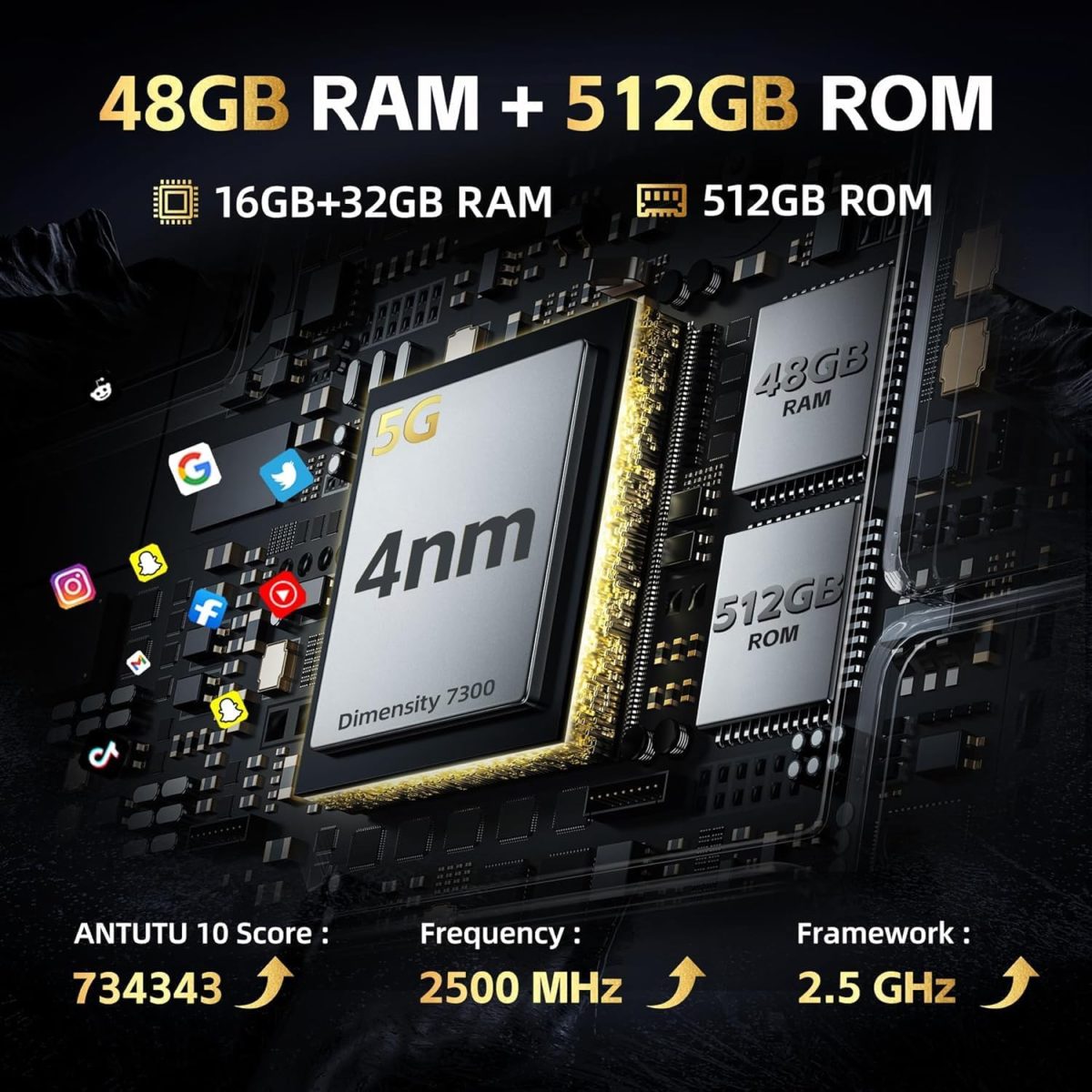 ⁦هاتف ذكي متين WP100 تيان بنظام اندرويد 14 سعة 48GB 512GB ديمنستي 7300 3K AMOLED شاشة 33000mAh كاميرا ليلية 5G⁩ - الصورة ⁦3⁩