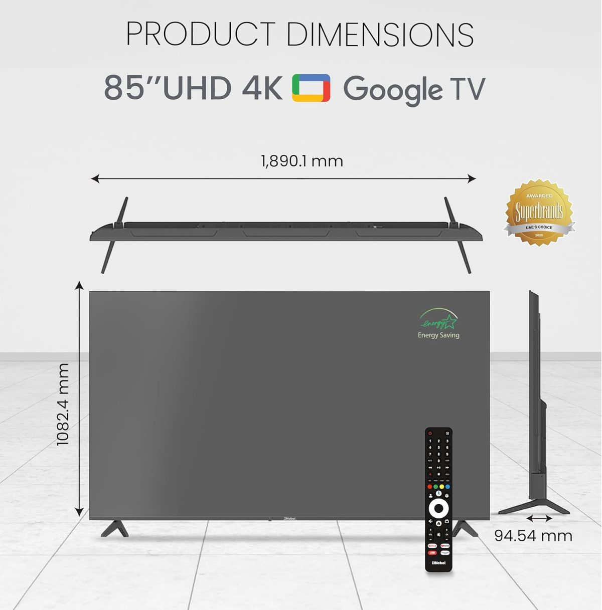 ⁦Nobel 85-Inch 4K UHD Google TV Smart TV, Dolby Sound & Voice Control, Android 14, Netflix YouTube Prime, Wi-Fi & Bluetooth Connectivity – UHD85G⁩ - الصورة ⁦9⁩
