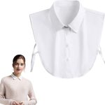 ديلفينو بلوزة نصف قميص بياقة مزيفة للنساء، قميص جوكر بياقة مزيفة قابلة للفصل، ياقة ديكي واساور عريضة من القطن - ابيض، 12 سنة