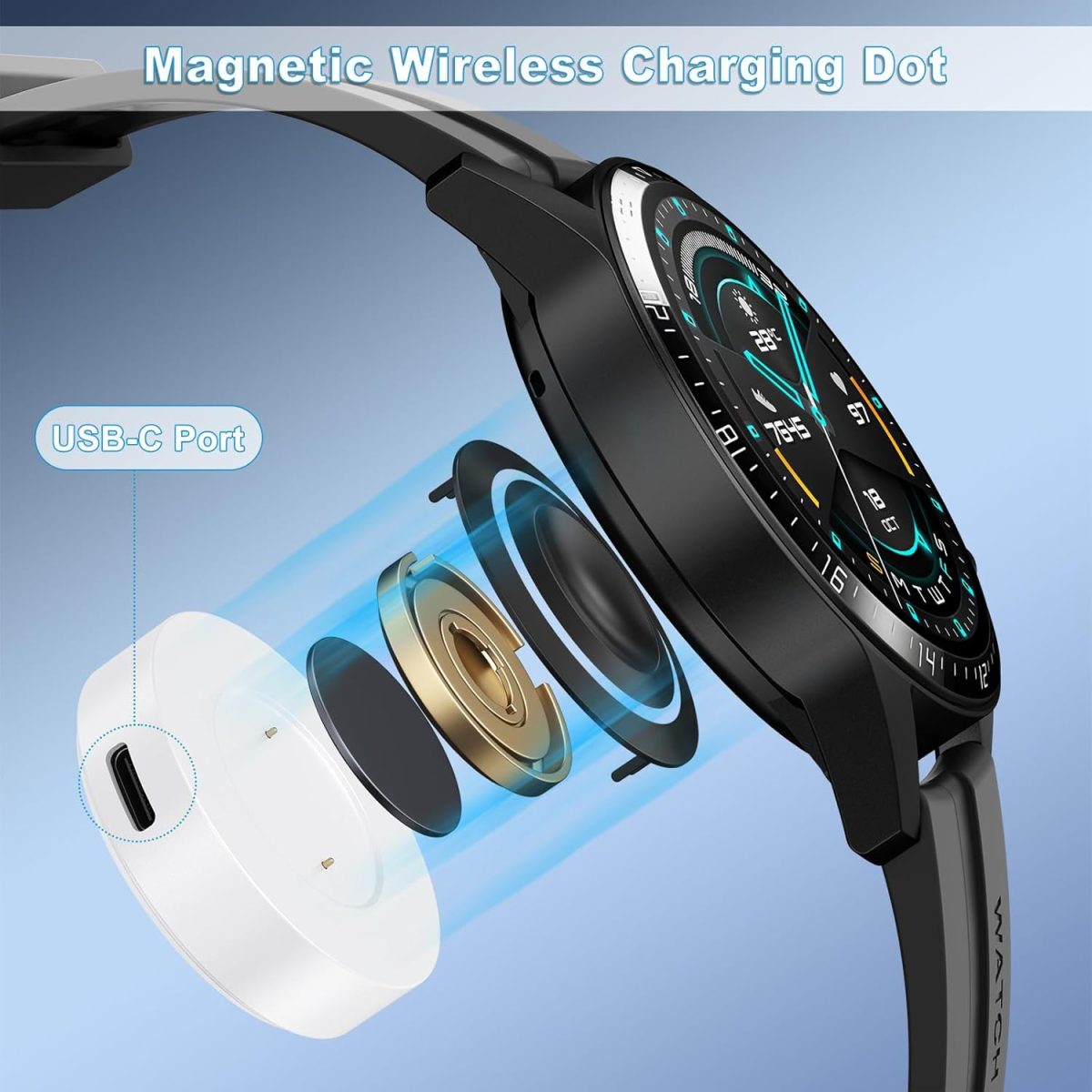⁦شاحن كابل شحن لهواوي جي تي 2 / جي تي / 2 اي / هونر ماجيك 2، شاحن محطة شحن USB C محمول لساعة هواوي GT/GT 2 / GT 2E (ابيض)⁩ - الصورة ⁦2⁩