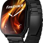 فاست تراك ساعة ذكية هورايزون اس 1 بشاشة اموليد مقوسة 1.97 انش، تاج عملي، مكالمات بلوتوث، جناح صحي، هيكل معدني اسود (ستيل اسود)