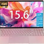 لابتوب العاب 15.6 انش، معالج N95 (4C4T، 1.7-3.4GHz) 16GB RAM 512GB PCIe SSD، شاشة FHD، كيبورد باضاءة خلفية، فتح بصمة الاصبع، لابتوب للاعمال والطلاب ويندوز 11 برو، روز جولد