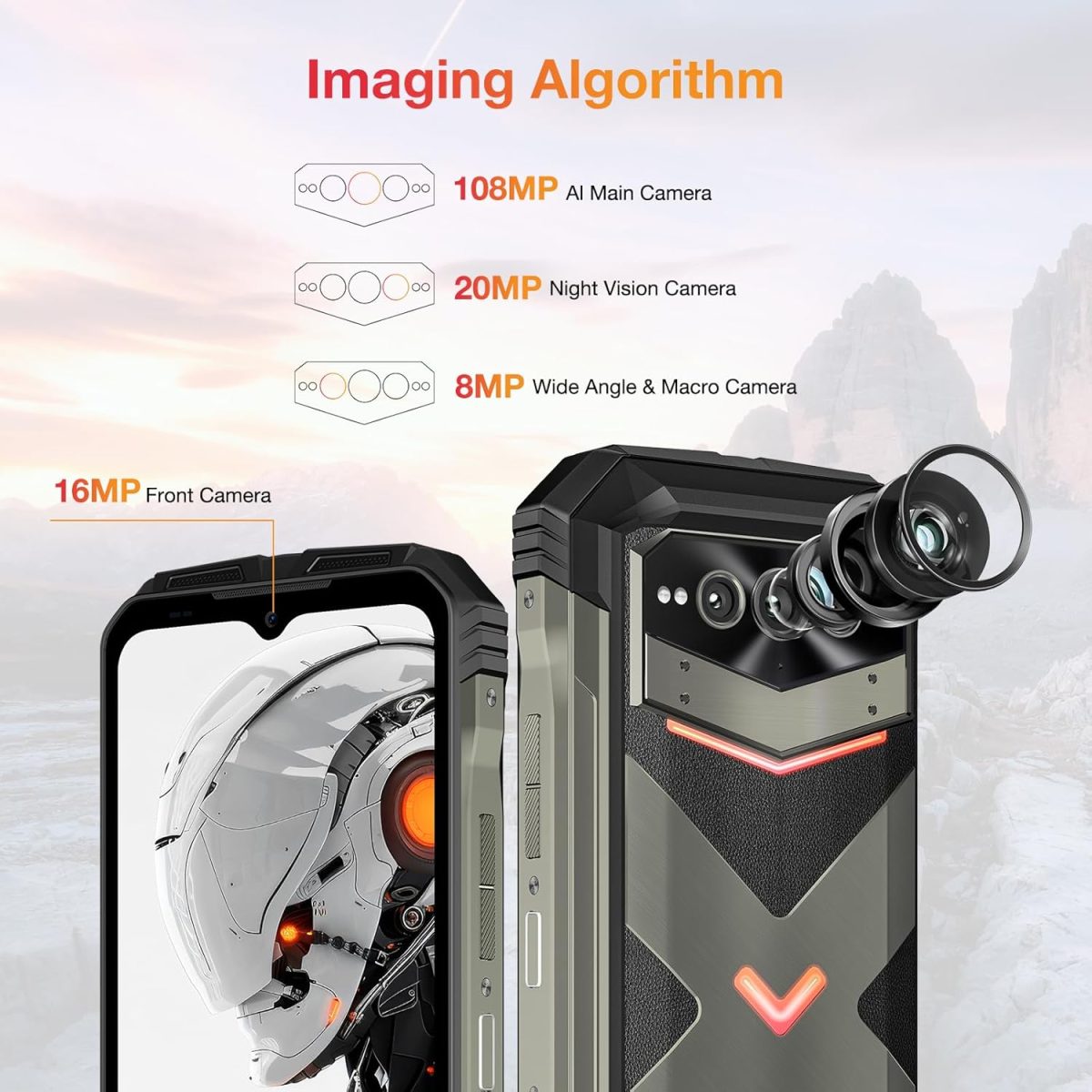 ⁦دوجي جوال في ماكس برو 5G متين 22000mAh 32GB+512GB/TF 2TB، اندرويد 14، 108MP+20MP، شاشة 6.55 انش FHD+120Hz IPS، مقاوم للماء IP68/IP69K، ان اف سي/التعرف على الوجه/واي فاي 6⁩ - الصورة ⁦5⁩