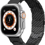 بيتاكا سوار ساعة من الياف الكربون متوافق مع سلسلة اي ووتش 7/6/SE/5/4/3/2/1، مصنوع بنسبة 100% معاد تدويره وخفيف الوزن ومتين بلون اسود اصلي قابل للتخصيص