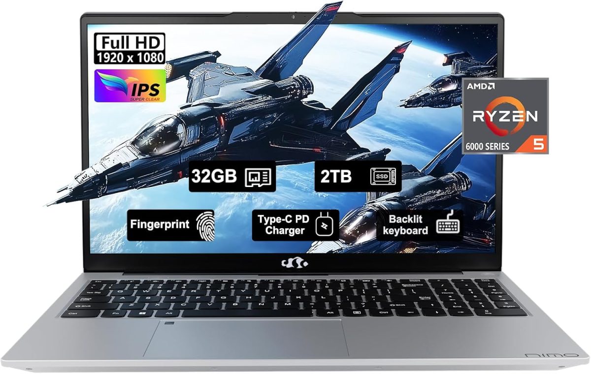 لابتوب العاب 15.6 انش FHD IPS ومعالج AMD رايزن 5 6600H و32GB DDR5 RAM و2TB SSD (افضل من i5-12450H حتى 4.5GHz)، وحدة معالجة رسومات جرافيكية 660M 6 نوى، 100 واط نوع C، بصمة اصبع، كيبورد باضاءة خلفية،