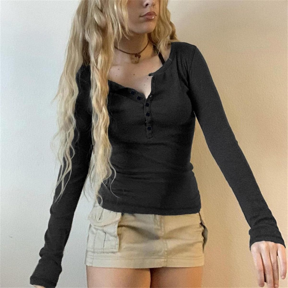 ⁦تي شيرت Y2k Fairy Grunge بأكمام طويلة للنساء والفتيات بطباعة جمجمة قوطية جمالية فضفاضة ملابس ايمو⁩ - الصورة ⁦2⁩