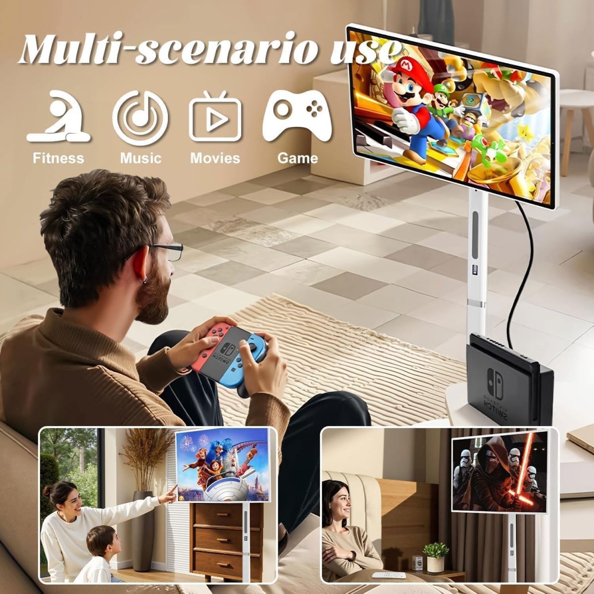 ⁦32-Inch Portable Smart TV Touch Screen,Rolling TV on Wheels with Voice Control,Android OS 8G RAM+128G Storage Built-in Battery 10500mAh Battery,for home⁩ - الصورة ⁦3⁩