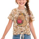 شويبوب قمصان صيفية مريحة للبنات بتصميم لطيف وعقدة امامية للاطفال من سن 5 الى 12 سنة