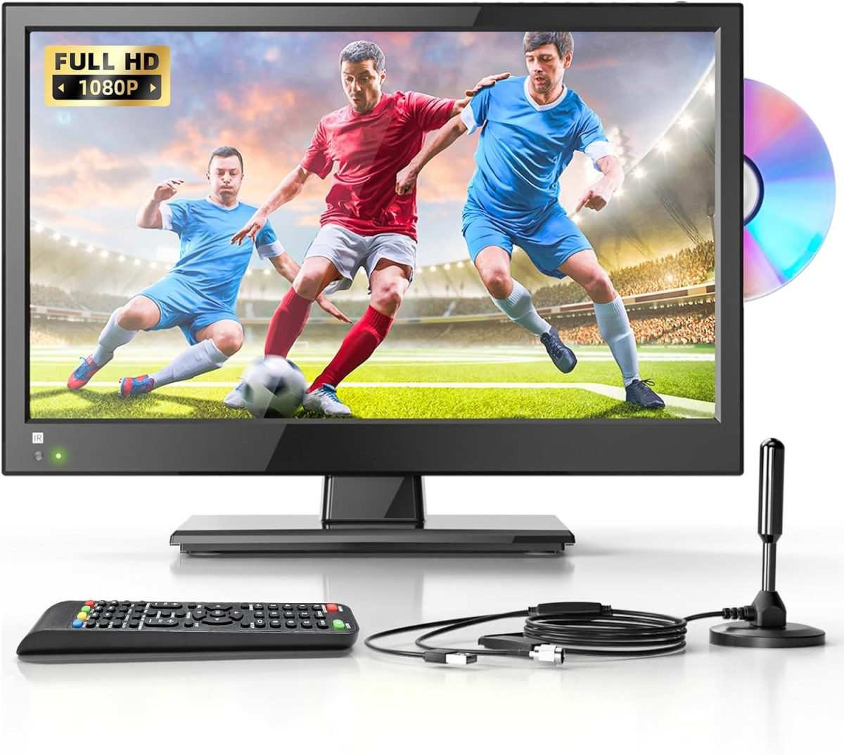 ديسوبري تلفزيون 16 بوصة 1080P مع مشغل دي في دي مدمج يدعم هوائي HDMI USB تلفزيون صغير لغرفة النوم/المنزل/المطبخ، تلفزيون 12 فولت للتخييم والسيارة والتخييم والكارافان والمنزل المتنقل