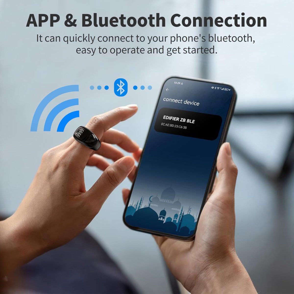 ⁦خاتم ذكري ذكي، 18 ملم 20 ملم 22 ملم، عداد تسبيح رقمي مع شاشة LED، تذكير بتوقيت الصلاة الاسلامية قابل لاعادة الشحن⁩ - الصورة ⁦3⁩