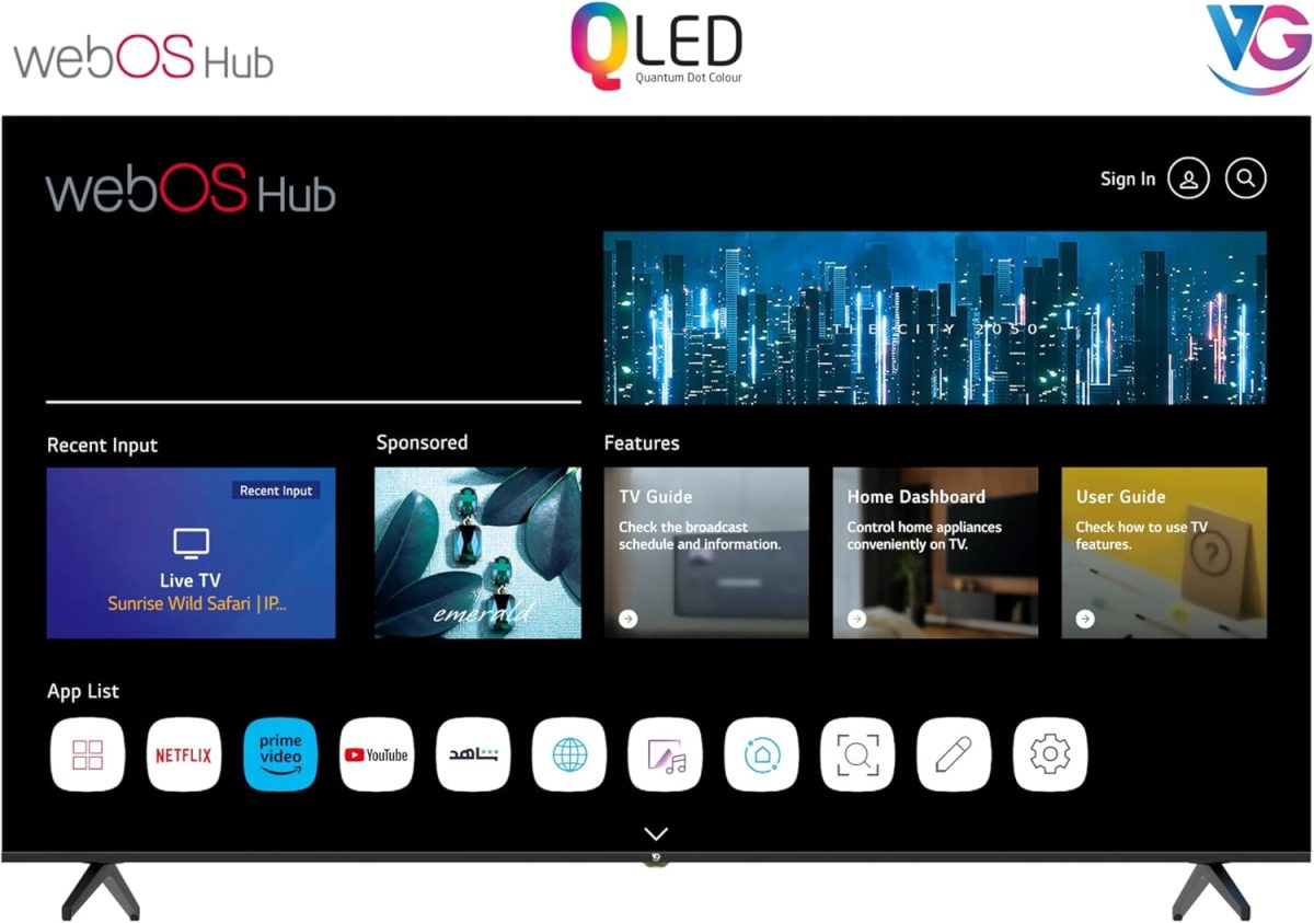 ⁦في جي تلفزيون ذكي QLED 4K UHD مقاس 85 بوصة، موزع ويب او اس، صوت دولبي، جهاز تحكم عن بعد ماجيك، بلوتوث، ابل اير بلاي، لوحة درجة A+، حامل حائط مجاني - VGQLED85WOU⁩ - الصورة ⁦5⁩