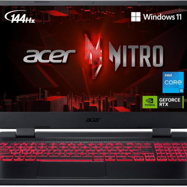 ايسر لابتوب العاب نيترو 5 AN515-58-525P | انتل كور i5-12500H انفيديا جيفورس RTX 3050 GPU 15.6 انش FHD 144Hz IPS 8GB DDR4 512GB PCIe جيل 4 SSD كيلر واي فاي 6 كيبورد باضاءة خلفية، اسود