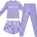 ماو طقم ملابس سباحة للبنات مكون من 3 قطع باكمام طويلة وسروال مع شورت للحماية من الشمس، ملابس سباحة لطيفة حرارية سريعة الجفاف، بدلة سباحة صيفية