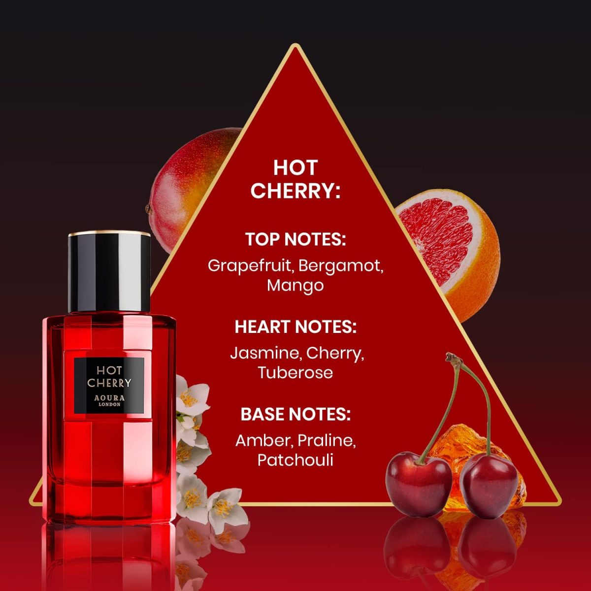 ⁦عطر هوت تشيري للنساء من اورا لندن - مزيج جذاب من روائح الزهور المنعشة والكرز العصير - عطر جذاب يدوم طويلا للنساء - او دي بارفان، 100 مل⁩ - الصورة ⁦2⁩