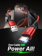 ⁦جي سوكس كيبل USB C بطول 2 متر [عبوتان]، كيبل USB نوع C 3.1 امبير للشحن السريع، سلك شحن USB A الى USB C متوافق مع ايفون 16/16 بلس/16 برو ماكس/15 سيريز، سامسونج جالاكسي S20 S10 S9، نوت 20 10، ال جي احمر⁩ - الصورة ⁦2⁩