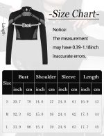 ⁦Maeau Black Punk Top Women Gothic Tank Top Long Sleeve Y2K Crop Top Mesh Blouse T-Shirt Casual Patchwork Tops for Club S M L⁩ - الصورة ⁦6⁩