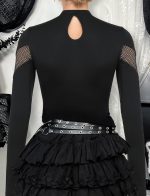 ⁦Maeau Black Punk Top Women Gothic Tank Top Long Sleeve Y2K Crop Top Mesh Blouse T-Shirt Casual Patchwork Tops for Club S M L⁩ - الصورة ⁦2⁩