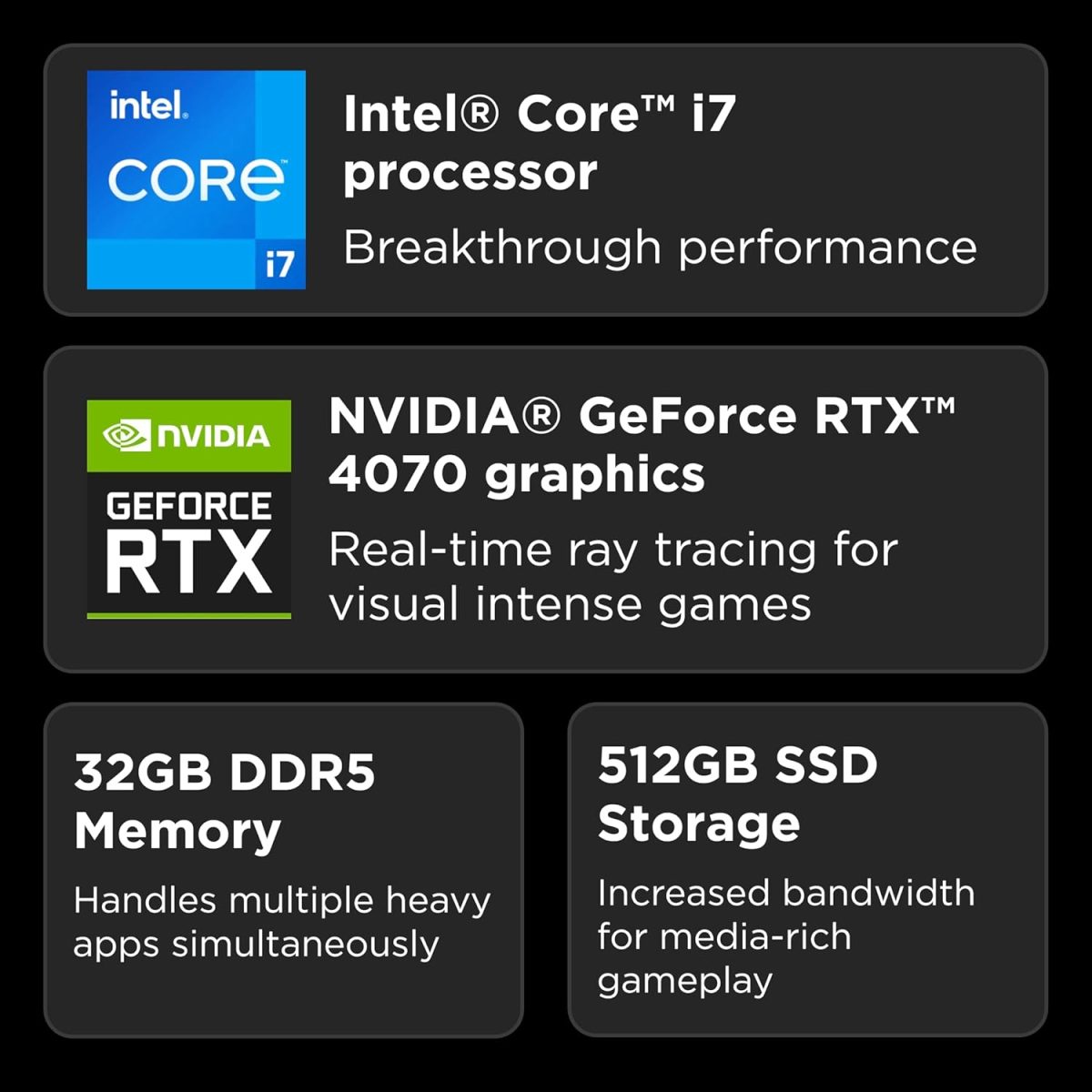 ⁦لينوفو لابتوب العاب ليجن 5i - انفيديا جيفورس RTX 4070 8G - شاشة WQXGA 16 انش - انتل كور i7-14650HX - ذاكرة RAM 32GB - SSD 512GB - ويندوز 11 هوم - رمادي لونا⁩ - الصورة ⁦2⁩
