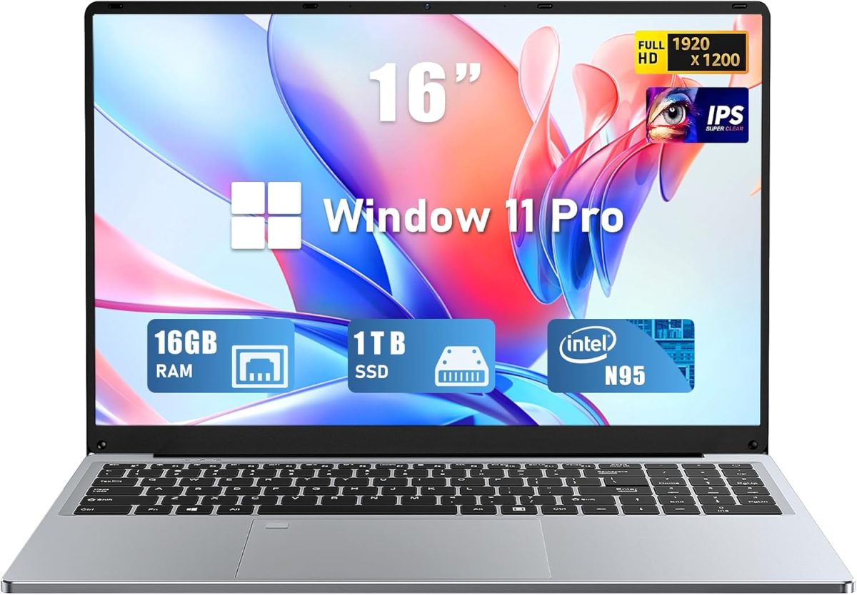 لابتوب العاب N95 (حتى 3.4GHz)، شاشة FHD 16 انش (1920 × 1200)، 16GB RAM 1TB SSD، بلوتوث، كيبورد باضاءة خلفية، ويندوز 11 برو