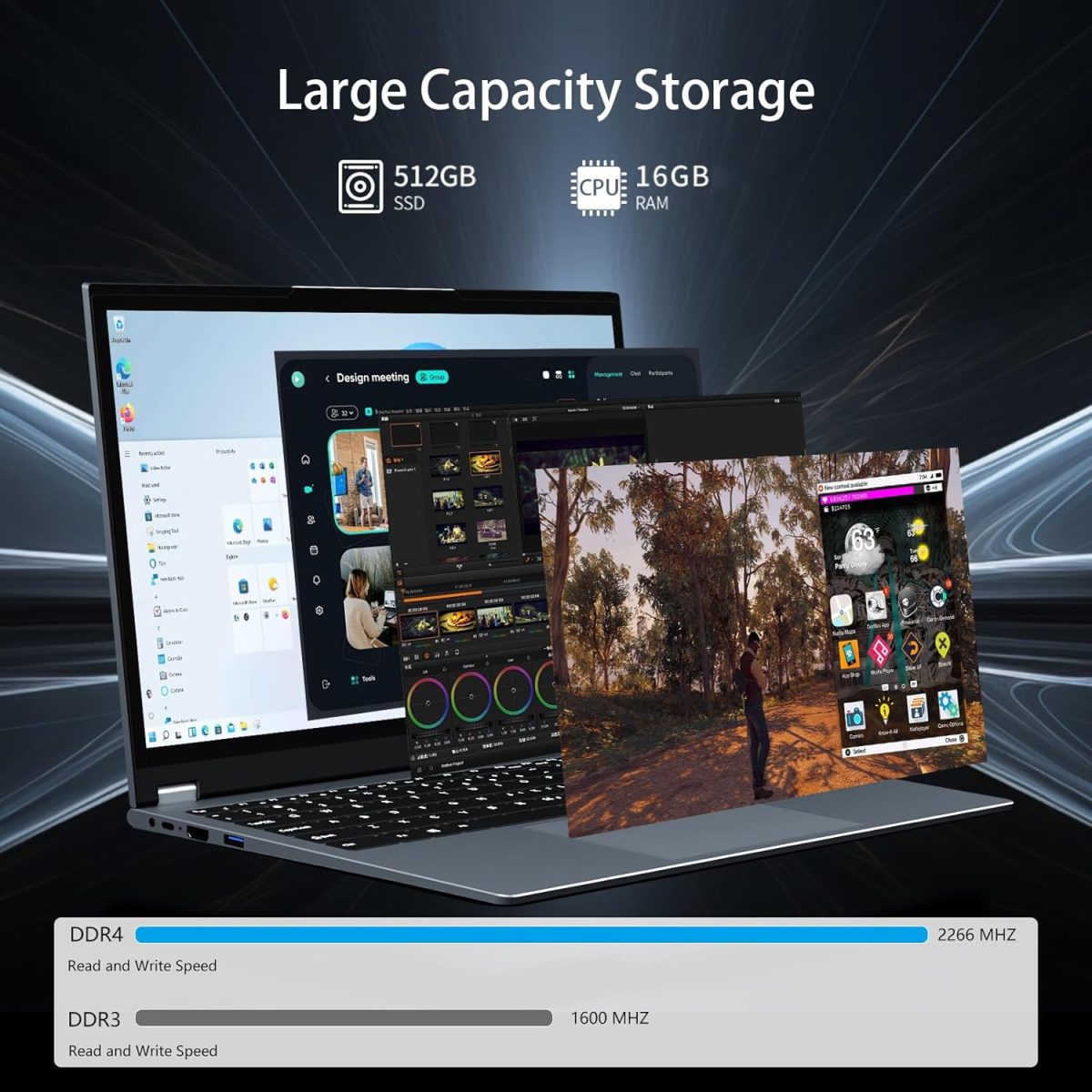 ⁦لابتوب تونهايل 15.6 انش 2 في 1 بشاشة لمس رايزن R3-3200U (حتى 3.5GHz)، 16GB RAM 512GB SSD، 1920X1080 FHD، واي فاي 5 بلوتوث 5.1، كيبورد باضاءة خلفية، شاشة لمس دوارة 360 درجة⁩ - الصورة ⁦4⁩