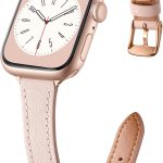 يو بيك اساور جلدية رفيعة متوافقة مع سوار ساعة ابل 41 ملم 40 ملم 38 ملم، سوار بديل من الجلد الطبيعي الرقيق لسوار ساعة ابل/ اي ووتش سلسلة 9 8 7 6 5 4 3 2 1 اس اي، للنساء والرجال، زهري رملي