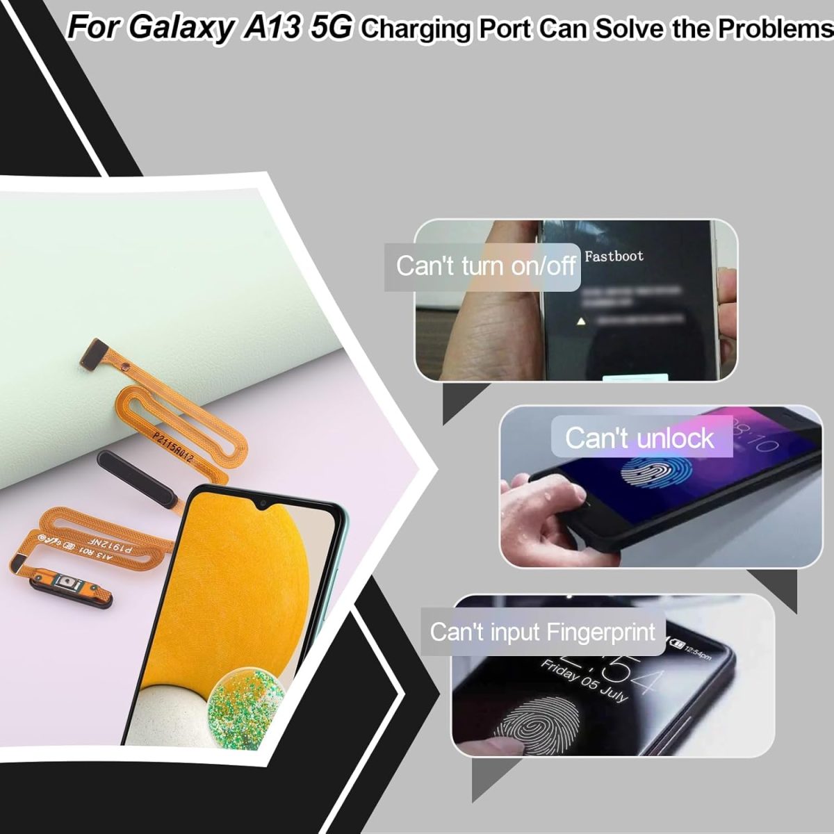 ⁦FKBAightccy for Samsung Galaxy A13 A136U Power On Off Flex Cable Replacement for Galaxy A13 A136U SM-A136B Power Button Fingerprint Sensor Flex Cable⁩ - الصورة ⁦3⁩