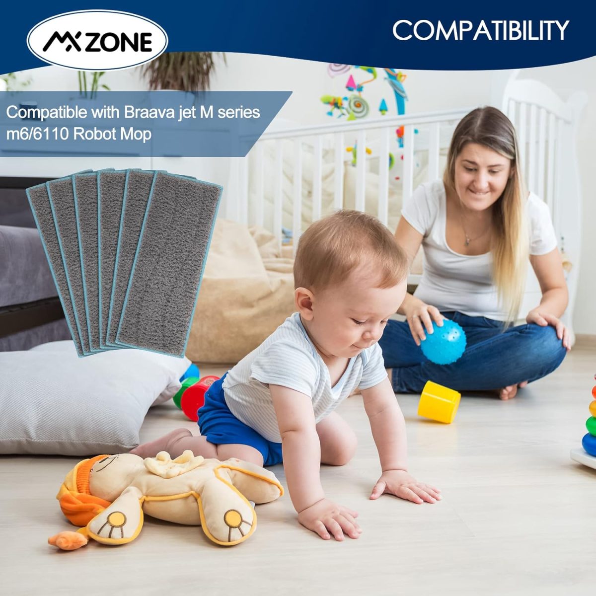 ⁦ام اكس زون وسادات مسح رطبة متوافقة مع اي روبوت برافا جيت m6 (6110) (6012) (6112) التيميت روبوت، وسادات ممسحة برافا رومبا لمحلول تنظيف اي روبوت برافا جيت ام 6 (عبوة من 6 قطع)⁩ - الصورة ⁦4⁩