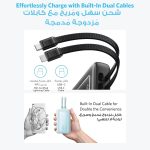⁦باور بانك زولو من انكر، شاحن محمول سريع 10,000mAh 30 واط بحد اقصى مع كيبلات لايتنينج مدمجة معتمدة من ابل، 1 USB-C، 1 USB-A، حزمة بطارية لايفون 16/15/14، جالكسي والمزيد⁩ - الصورة ⁦2⁩