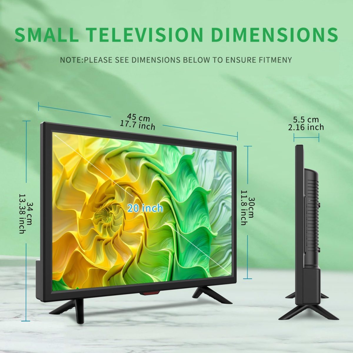 ⁦تلفزيون 20 بوصة من جيكسيوب، زوايا عرض كاملة 1080P HD، تلفزيون رقمي صغير يثبت على الحائط للمطبخ - منافذ HDMI/USB - مدخلات محول تيار مستمر 12 فولت تيار متردد للكرفان وغرف النوم⁩ - الصورة ⁦4⁩