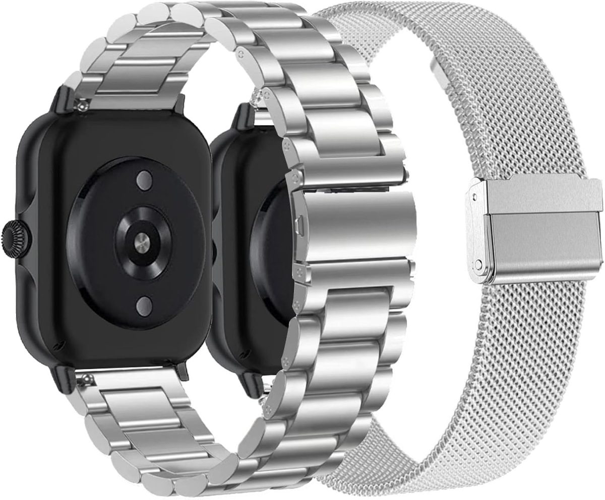 CUNUJIX Pack of 2 Replacement for Amazfit GTR Mini/GTS 4 Mini/GTS 4/GTS 3/GTS 2 Mini/GTS 2e/GTS 2/GTS Bracelet, Metal Mesh Stainless Steel Watch Strap Replacement Strap for Amazfit Bip/Bip U Pro/Bip 3