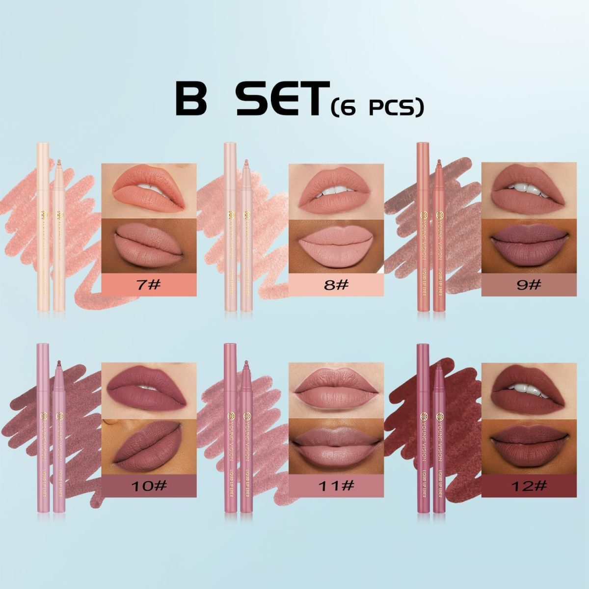 ⁦SWIUKPHE 6Pcs Liquid Waterproof Lip Liner Set, Lip Stain Tint Marker Pen, Gourd-Shaped Precise Chisel Tip for Smooth Application, Easy Glide, Nude Brown Matte Shades, Non-Feathering, Rich Color⁩ - الصورة ⁦6⁩