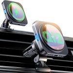 ESR شاحن سيارة كيو اي 2 15 واط ماج سيف، شاحن سيارة ماجسيف معتمد من كيو اي 2، شاحن سيارة لاسلكي مغناطيسي لفتحة الهواء/لوحة القيادة، حامل سيارة لايفون 16/15/14/13/12، S25، شحن سريع، اسود