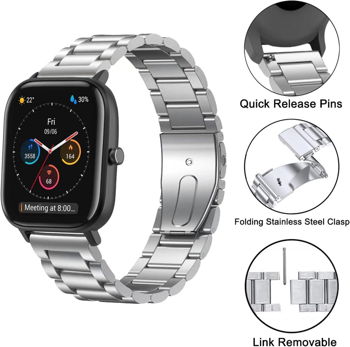 ⁦CUNUJIX Pack of 2 Replacement for Amazfit GTR Mini/GTS 4 Mini/GTS 4/GTS 3/GTS 2 Mini/GTS 2e/GTS 2/GTS Bracelet, Metal Mesh Stainless Steel Watch Strap Replacement Strap for Amazfit Bip/Bip U Pro/Bip 3⁩ - الصورة ⁦3⁩