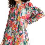 ليريا فاشن قميص فاخر من رايون مطبوع عليه زهور نابضة بالحياة واكمام طويلة بازرار للاغلاق وياقة ماندرين للنساء مناسب لحفلات المكتب للبنات