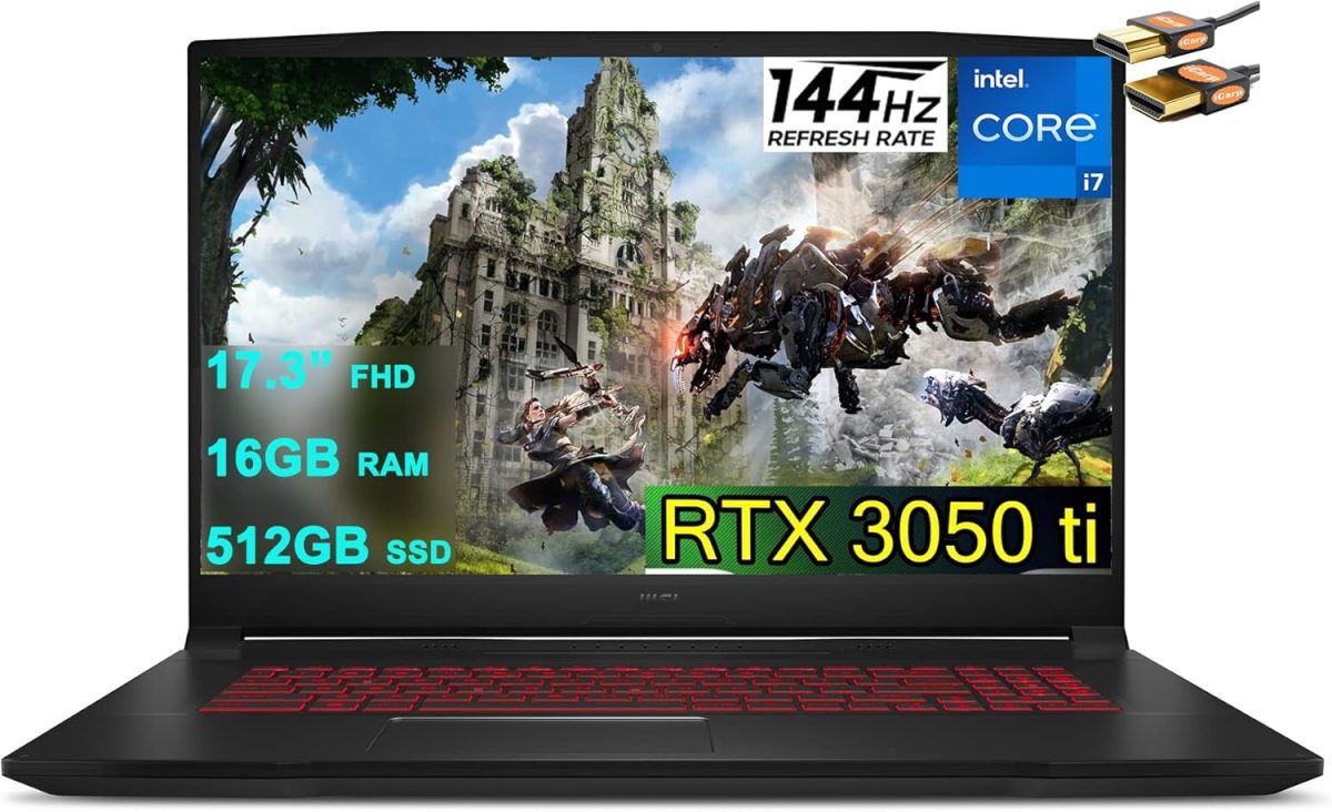 MSI لابتوب العاب كاتانا GF76 17 بشاشة 17.3 انش FHD IPS 144Hz ومعالج انتل ثماني النواة i7-11800H جيل 11 وRAM 16GB وSSD 512GB وبطاقة جيفورس RTX 3050 Ti 4GB باضاءة خلفية USB-C ناهيميك ويندوز 10 اسود +