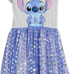 ديزني فستان تول باكمام مكشكشة للبنات من ستيتش، مقاسات 4-16