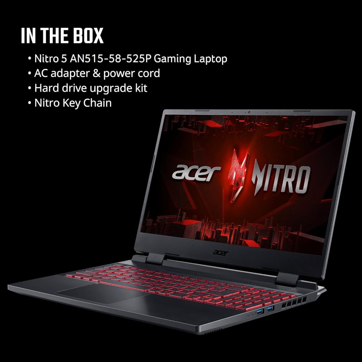 ⁦ايسر لابتوب العاب نيترو 5 AN515-58-525P | انتل كور i5-12500H انفيديا جيفورس RTX 3050 GPU 15.6 انش FHD 144Hz IPS 8GB DDR4 512GB PCIe جيل 4 SSD كيلر واي فاي 6 كيبورد باضاءة خلفية، اسود⁩ - الصورة ⁦12⁩