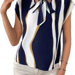 بلوزة انيقة فضفاضة باكمام قصيرة وربطة عنق للنساء من جورجليتر