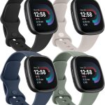 4 قطع من الاساور لساعة فيتبيت فيرسا 4/ فيرسا 3/ سينس 2/ سينس باند للنساء والرجال، اساور سيليكون ناعمة كلاسيكية لساعة فيتبيت فيرسا 4 / فيرسا 3 الذكية