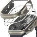 رينجكي جراب نحيف [عبوتان] متوافق مع ساعة ابل الترا 2 (2023) / الترا 49 ملم، اطار [اطار فقط] غطاء رقيق صلب فاخر من البولي كربونات - شفاف ورمادي تيتانيوم