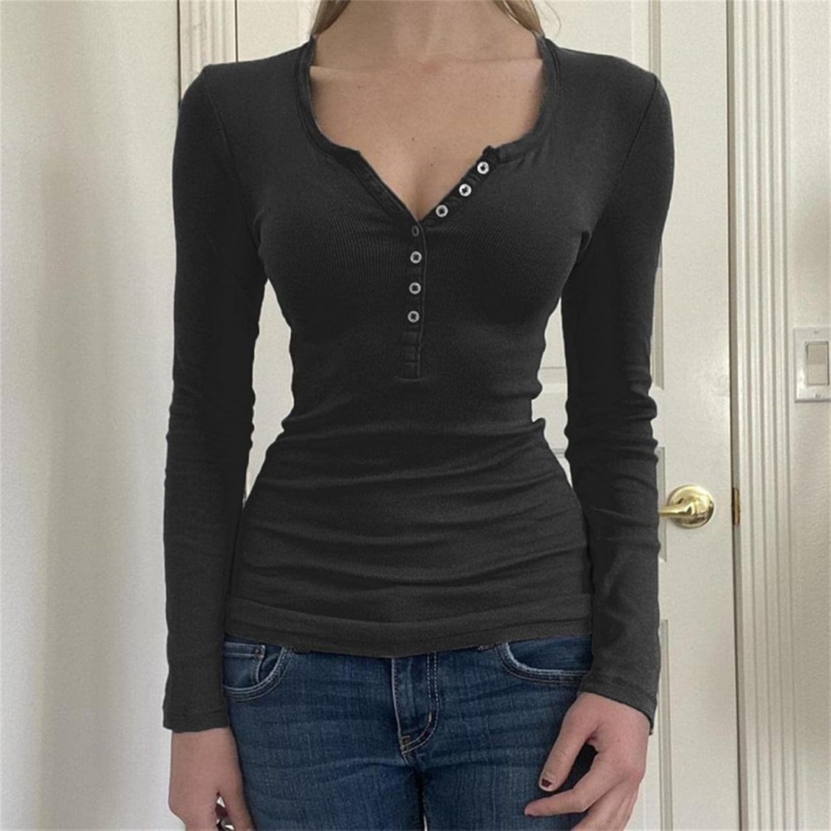 ⁦تي شيرت Y2k Fairy Grunge بأكمام طويلة للنساء والفتيات بطباعة جمجمة قوطية جمالية فضفاضة ملابس ايمو⁩ - الصورة ⁦4⁩