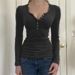 ⁦تي شيرت Y2k Fairy Grunge بأكمام طويلة للنساء والفتيات بطباعة جمجمة قوطية جمالية فضفاضة ملابس ايمو⁩ - الصورة ⁦4⁩