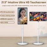 ⁦21.5-Inch Smart Touchscreen Monitor, 1080p Mobile Portable TV Stand on Wheels, Android 14, Built-in 6000mAh Battery, 90° Swivel Rotation, Remote Control, for Home, Bedroom, Gym(Black,6＋128G)⁩ - الصورة ⁦2⁩