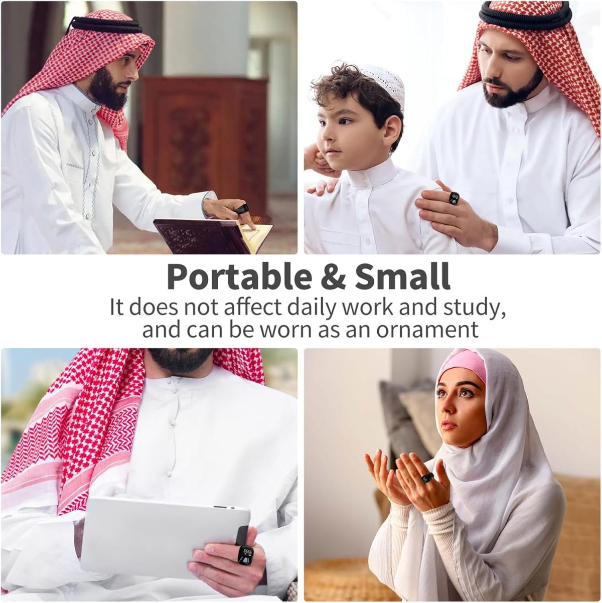 ⁦خاتم ذكري ذكي، 18 ملم 20 ملم 22 ملم، عداد تسبيح رقمي مع شاشة LED، تذكير بتوقيت الصلاة الاسلامية قابل لاعادة الشحن⁩ - الصورة ⁦7⁩