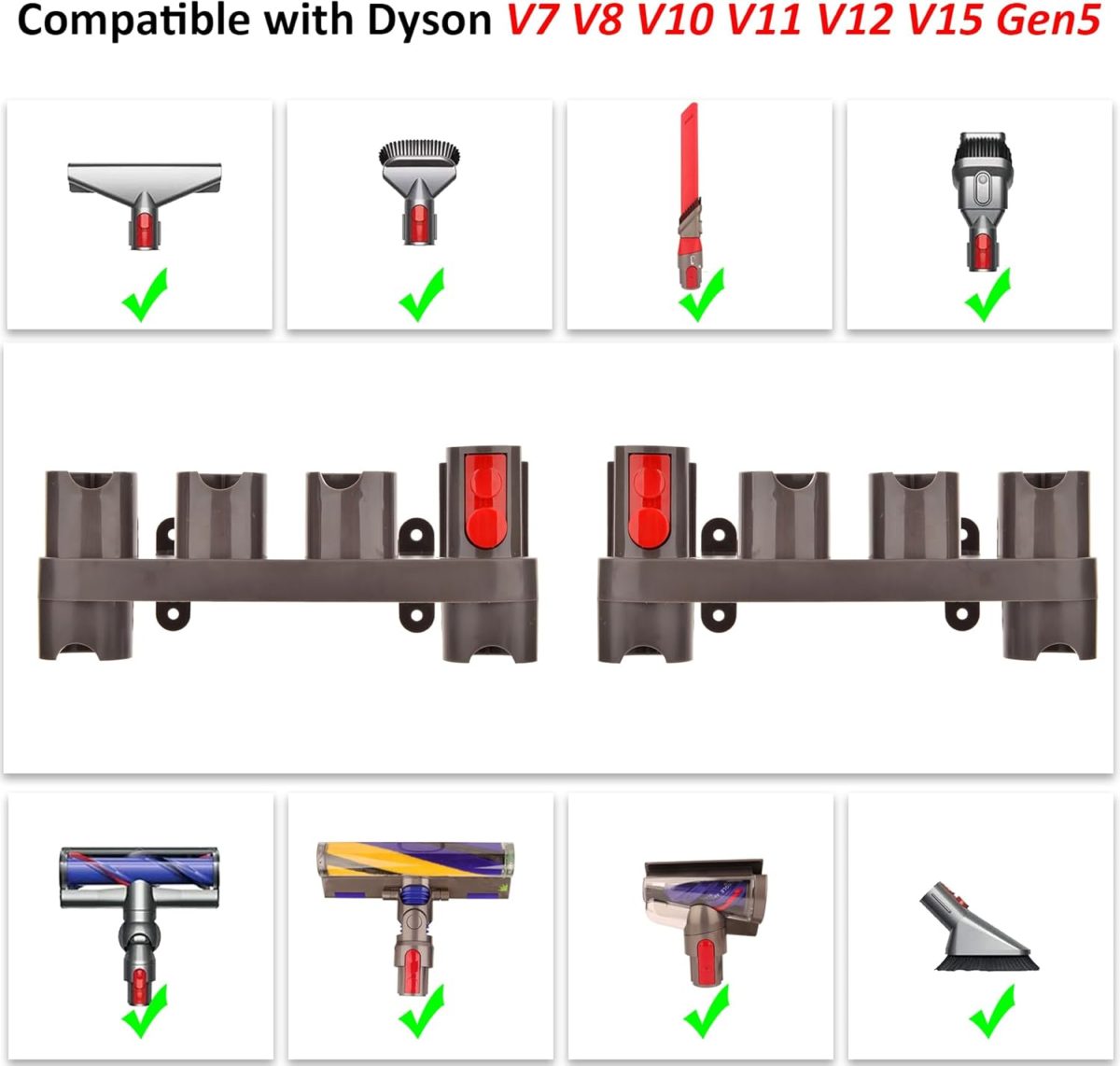 ⁦بولينكيه منظم ملحقات محطة الإرساء لمكنسة دايسون V15 V7 V8 V10 V11 SV10 SV11 (عبوتان، 10 محولات تخزين)⁩ - الصورة ⁦2⁩