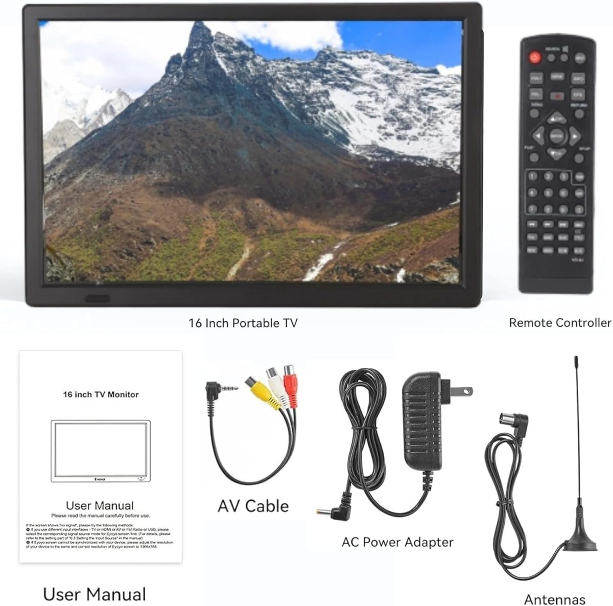⁦Yoidesu Portable LED TV 16 Inch, Digital TV 1080P with ATSC Tuner, Rechargeable Car TV LED Monitor Wide Screen Television, HDMI, USB, AV Input, Monitor, 4fgq5yza21⁩ - الصورة ⁦8⁩
